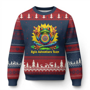 Personalized Tie Dye Hippie Frog Name Ugly Christmas Sweater Custom Text Peace Sign Hippie Sunflower TS11 Navy Red Print Your Wear