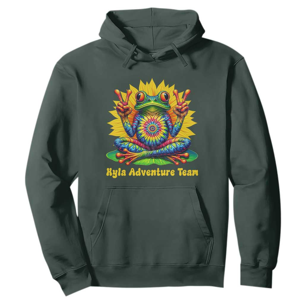 Personalized Tie Dye Hippie Frog Name Hoodie Custom Text Peace Sign Hippie Sunflower TS11 Dark Forest Green Print Your Wear