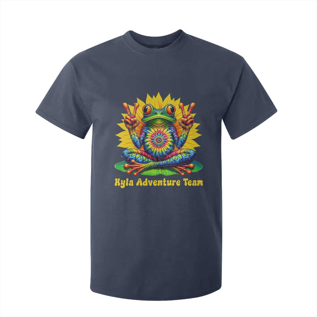 Personalized Tie Dye Hippie Frog Name T Shirt For Kid Custom Text Peace Sign Hippie Sunflower TS11 Navy Print Your Wear