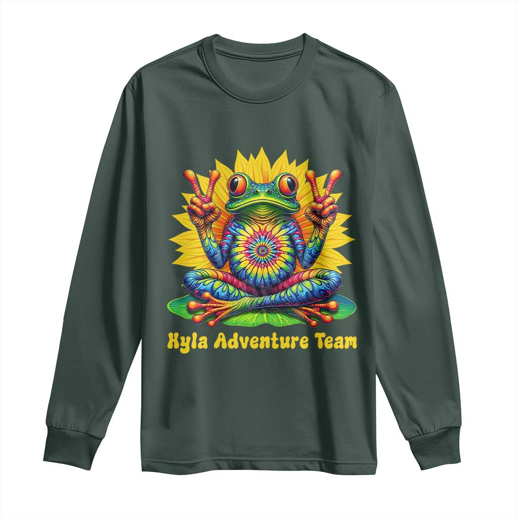 Personalized Tie Dye Hippie Frog Name Long Sleeve Shirt Custom Text Peace Sign Hippie Sunflower TS11 Dark Forest Green Print Your Wear