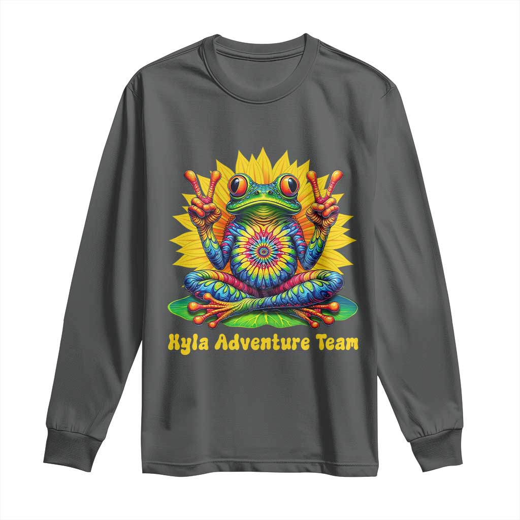 Personalized Tie Dye Hippie Frog Name Long Sleeve Shirt Custom Text Peace Sign Hippie Sunflower TS11 Dark Heather Print Your Wear