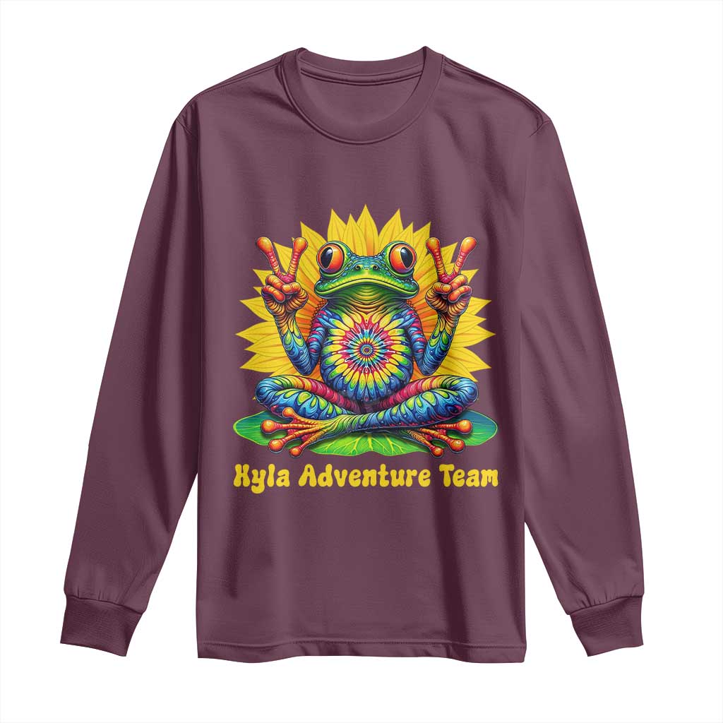 Personalized Tie Dye Hippie Frog Name Long Sleeve Shirt Custom Text Peace Sign Hippie Sunflower TS11 Maroon Print Your Wear