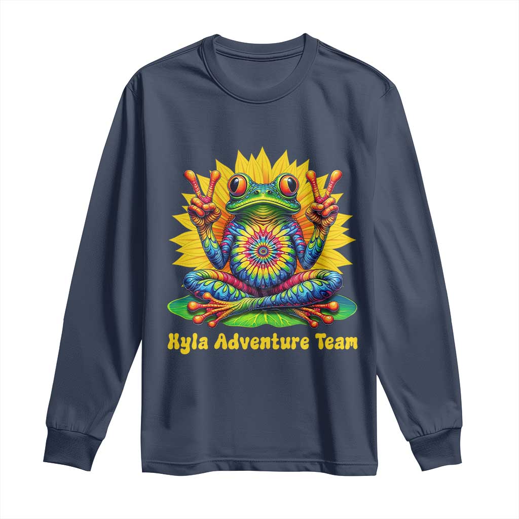 Personalized Tie Dye Hippie Frog Name Long Sleeve Shirt Custom Text Peace Sign Hippie Sunflower TS11 Navy Print Your Wear