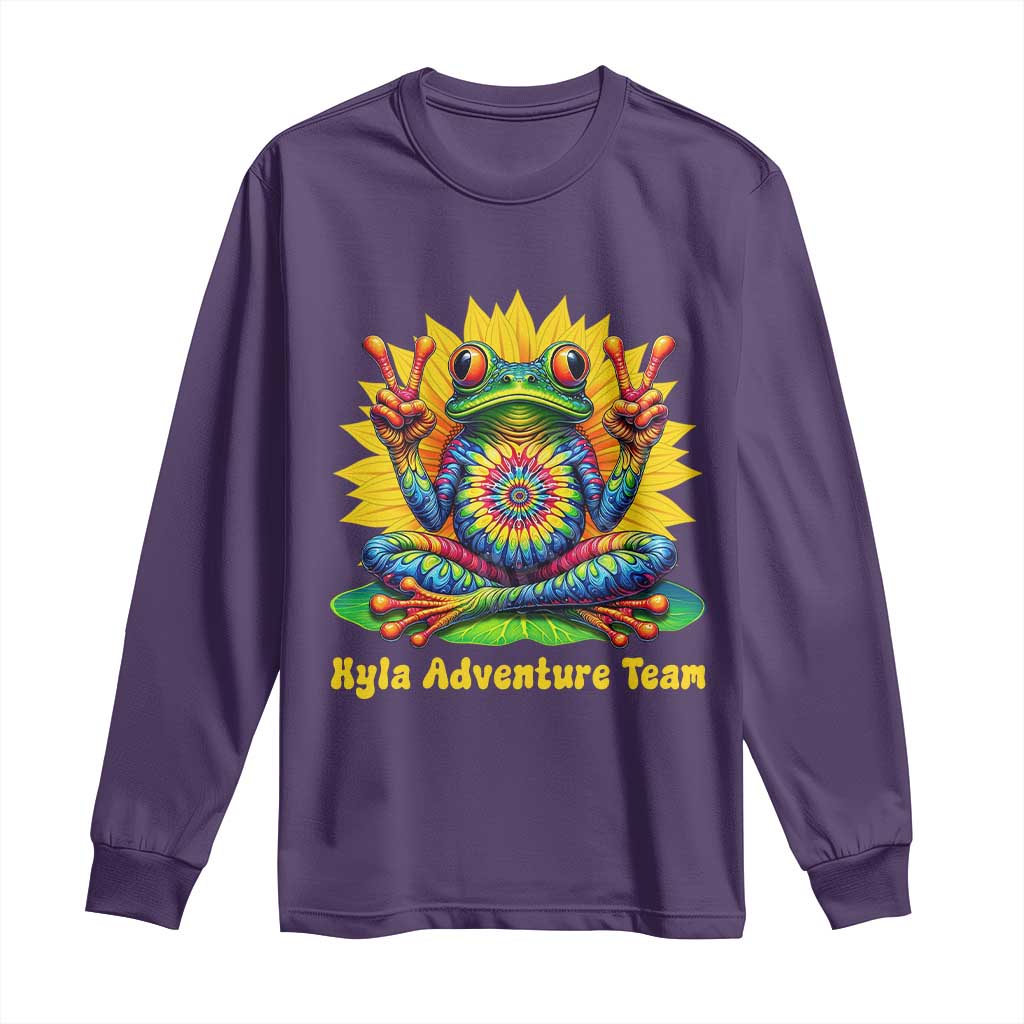 Personalized Tie Dye Hippie Frog Name Long Sleeve Shirt Custom Text Peace Sign Hippie Sunflower TS11 Purple Print Your Wear