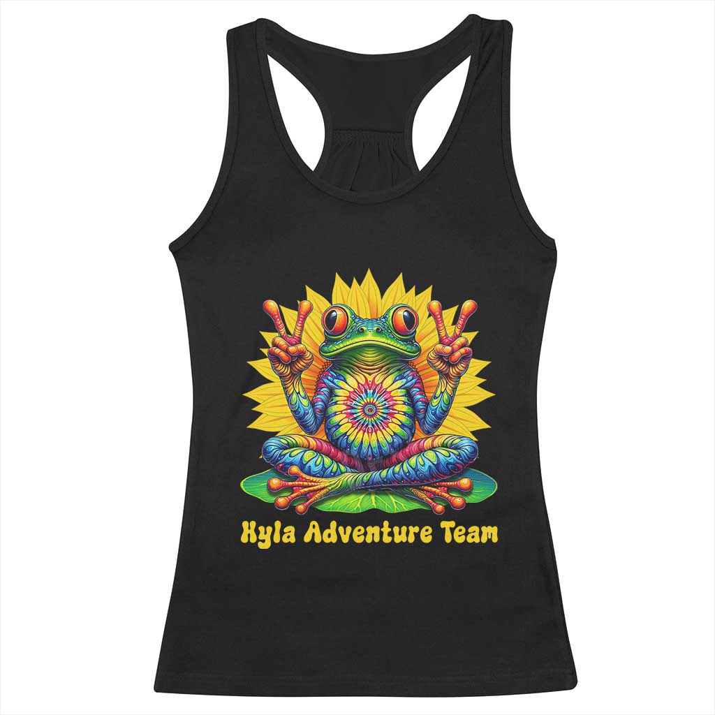 Personalized Tie Dye Hippie Frog Name Racerback Tank Top Custom Text Peace Sign Hippie Sunflower TS11 Black Print Your Wear