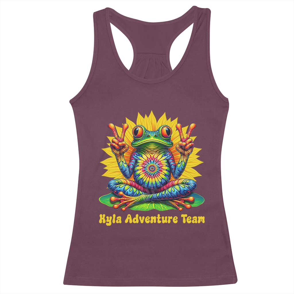 Personalized Tie Dye Hippie Frog Name Racerback Tank Top Custom Text Peace Sign Hippie Sunflower TS11 Maroon Print Your Wear