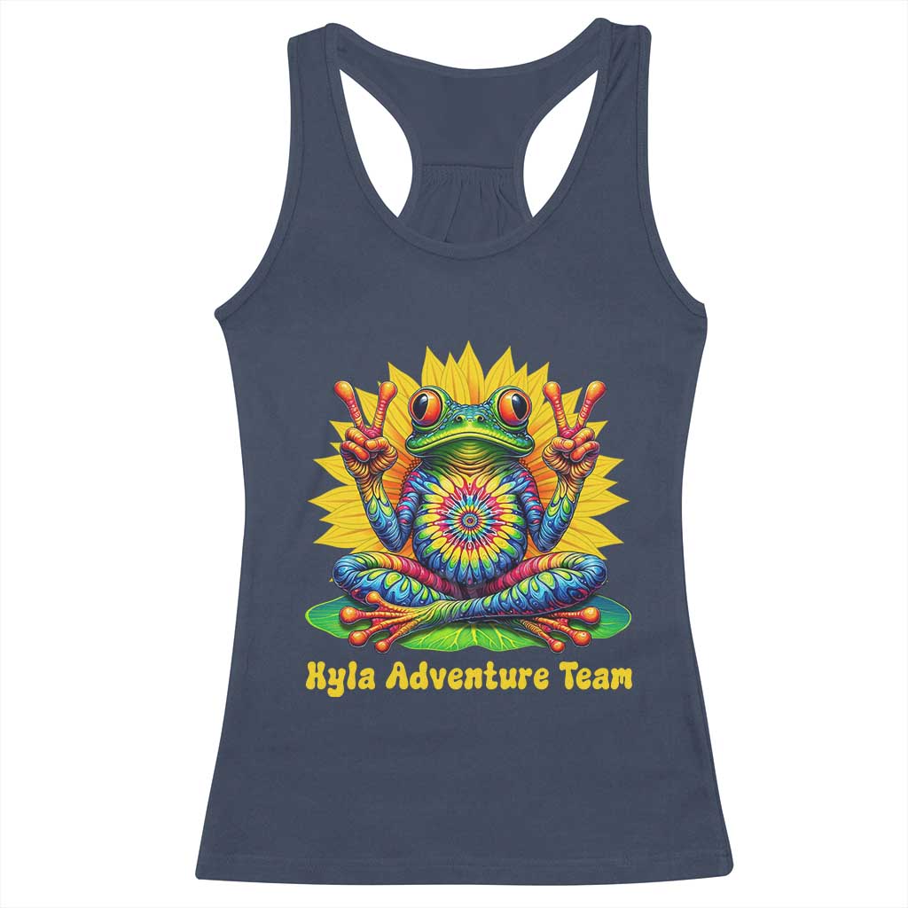 Personalized Tie Dye Hippie Frog Name Racerback Tank Top Custom Text Peace Sign Hippie Sunflower TS11 Navy Print Your Wear