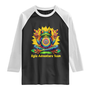 Personalized Tie Dye Hippie Frog Name Raglan Shirt Custom Text Peace Sign Hippie Sunflower TS11 Black White Print Your Wear