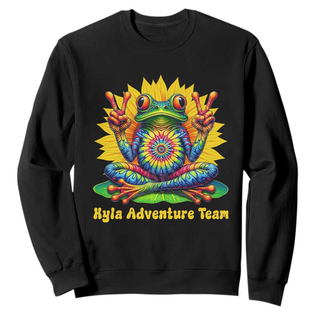 Personalized Tie Dye Hippie Frog Name Sweatshirt Custom Text Peace Sign Hippie Sunflower TS11 Black Print Your Wear