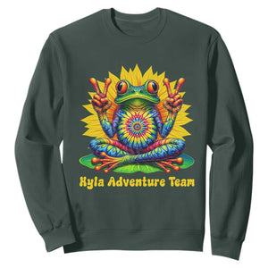 Personalized Tie Dye Hippie Frog Name Sweatshirt Custom Text Peace Sign Hippie Sunflower TS11 Dark Forest Green Print Your Wear