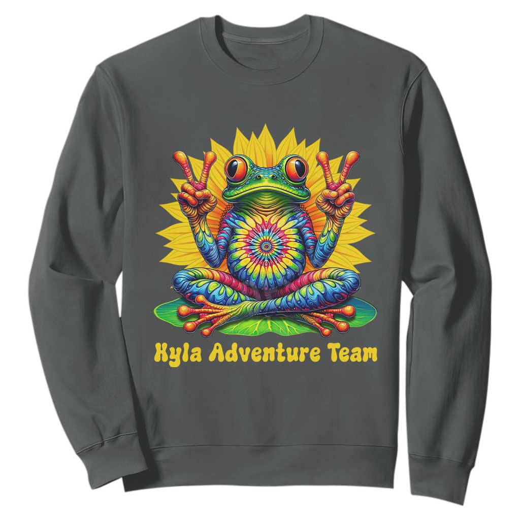 Personalized Tie Dye Hippie Frog Name Sweatshirt Custom Text Peace Sign Hippie Sunflower TS11 Dark Heather Print Your Wear