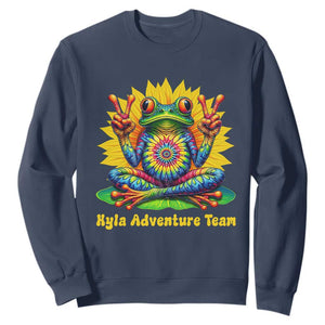 Personalized Tie Dye Hippie Frog Name Sweatshirt Custom Text Peace Sign Hippie Sunflower TS11 Navy Print Your Wear