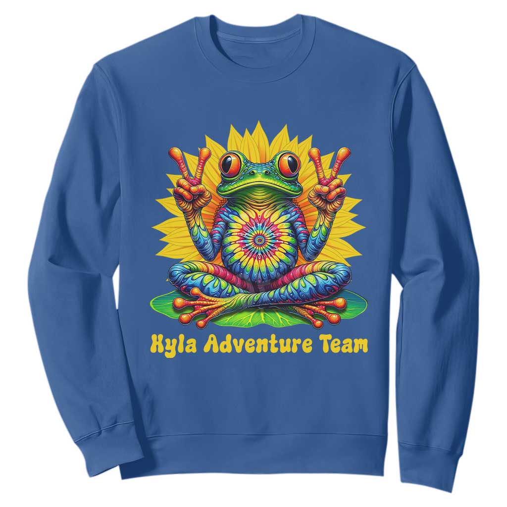 Personalized Tie Dye Hippie Frog Name Sweatshirt Custom Text Peace Sign Hippie Sunflower TS11 Royal Blue Print Your Wear