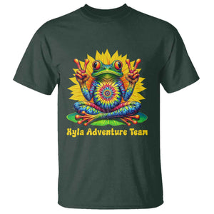Personalized Tie Dye Hippie Frog Name T Shirt Custom Text Peace Sign Hippie Sunflower TS11 Dark Forest Green Print Your Wear