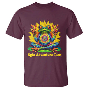 Personalized Tie Dye Hippie Frog Name T Shirt Custom Text Peace Sign Hippie Sunflower TS11 Maroon Print Your Wear