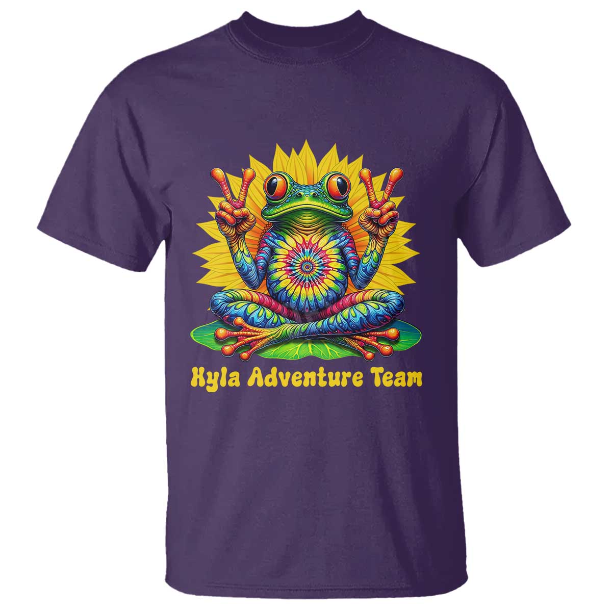Personalized Tie Dye Hippie Frog Name T Shirt Custom Text Peace Sign Hippie Sunflower TS11 Purple Print Your Wear