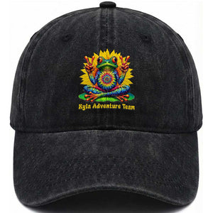 Personalized Tie Dye Hippie Frog Name Washed Cotton Baseball Cap Custom Text Peace Sign Hippie Sunflower