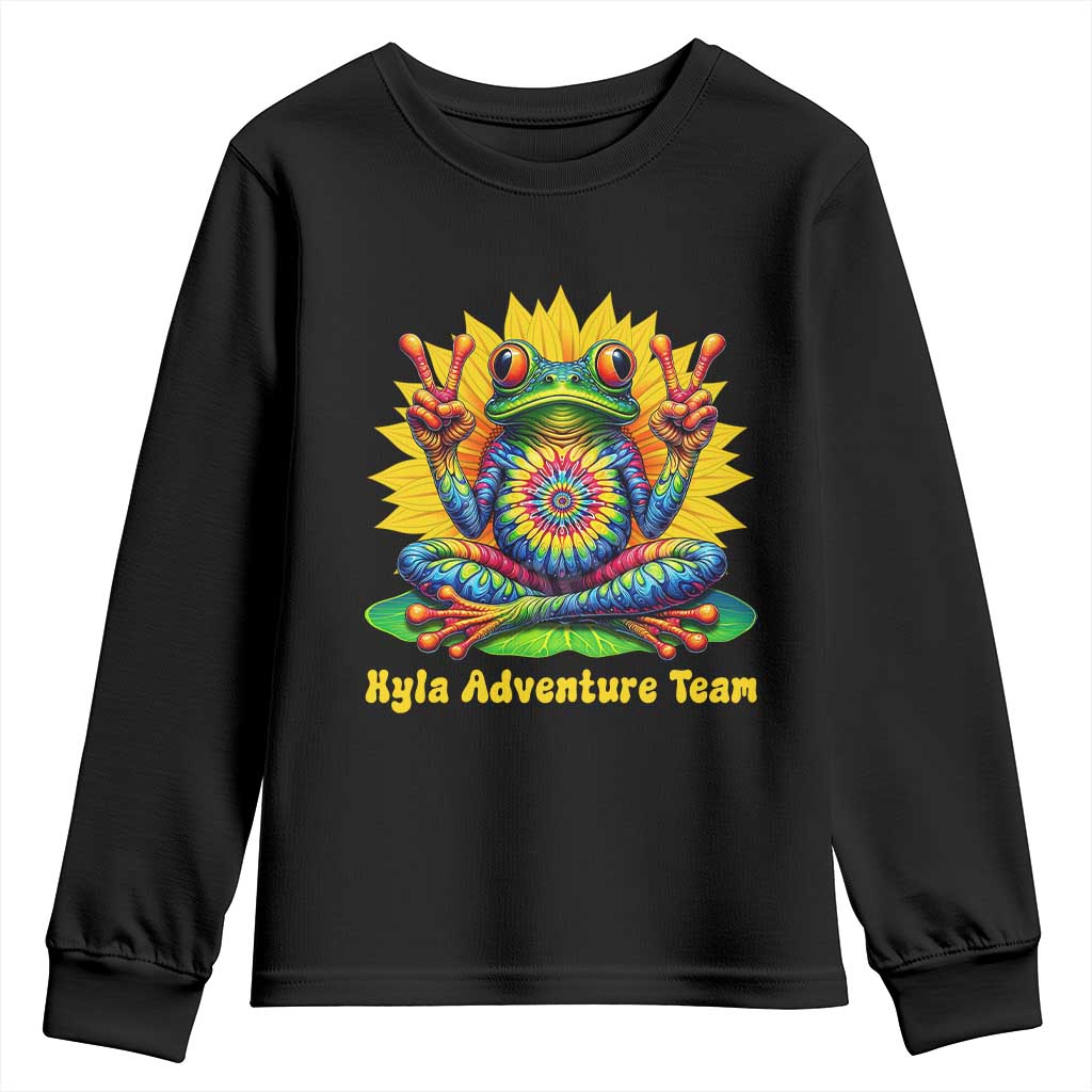 Personalized Tie Dye Hippie Frog Name Youth Sweatshirt Custom Text Peace Sign Hippie Sunflower TS11 Black Print Your Wear