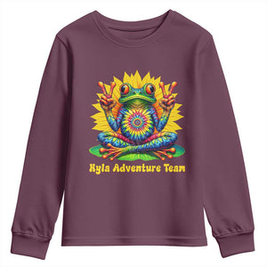 Personalized Tie Dye Hippie Frog Name Youth Sweatshirt Custom Text Peace Sign Hippie Sunflower TS11 Maroon Print Your Wear