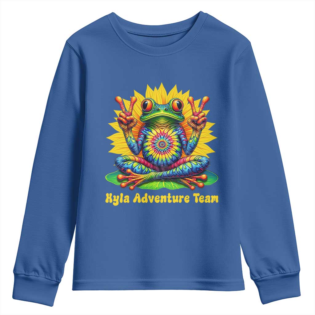 Personalized Tie Dye Hippie Frog Name Youth Sweatshirt Custom Text Peace Sign Hippie Sunflower TS11 Royal Blue Print Your Wear