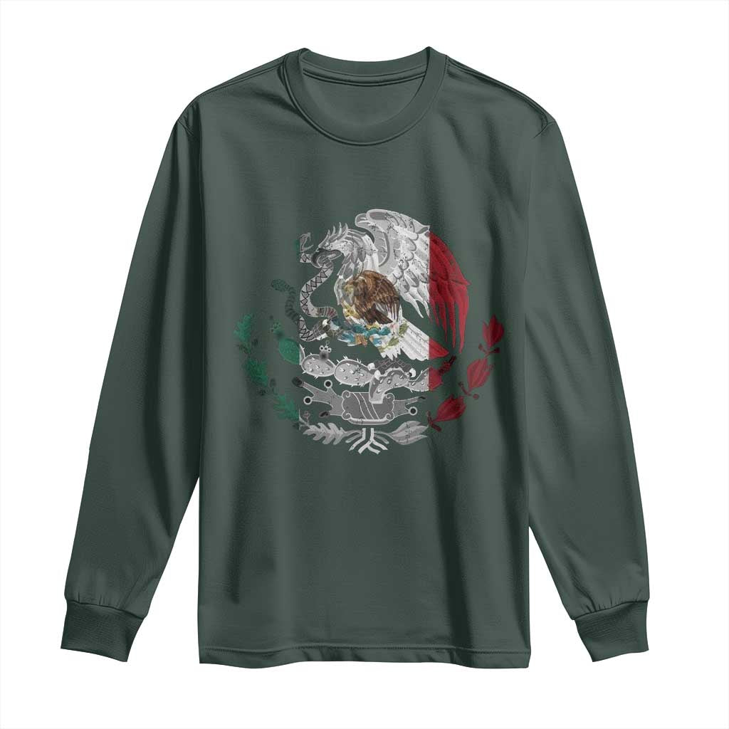 Mexico Coat Of Arms Mexican Flag Seal Symbol Long Sleeve Shirt TS11 Dark Forest Green Print Your Wear