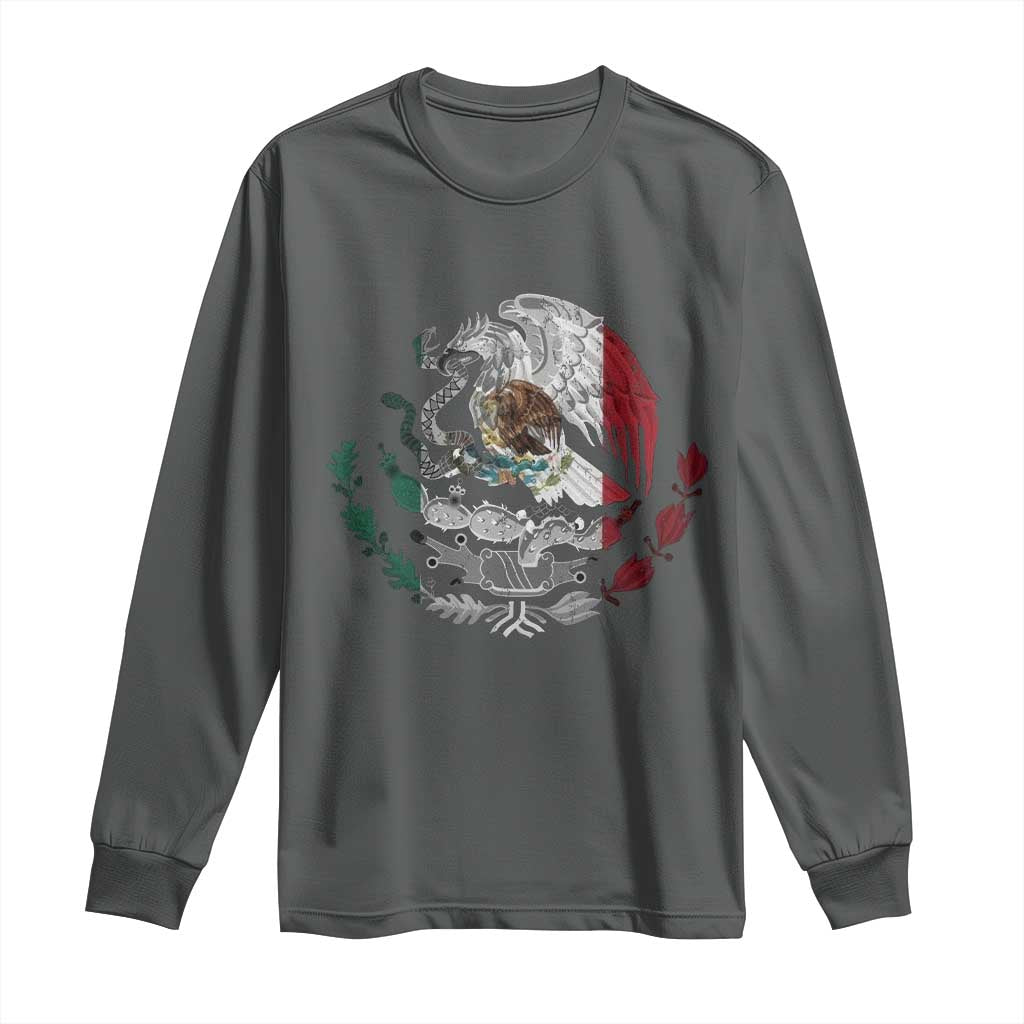 Mexico Coat Of Arms Mexican Flag Seal Symbol Long Sleeve Shirt TS11 Dark Heather Print Your Wear