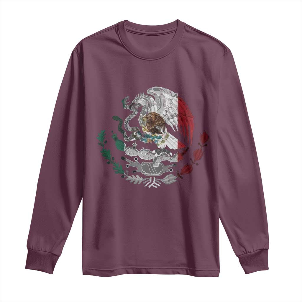 Mexico Coat Of Arms Mexican Flag Seal Symbol Long Sleeve Shirt TS11 Maroon Print Your Wear