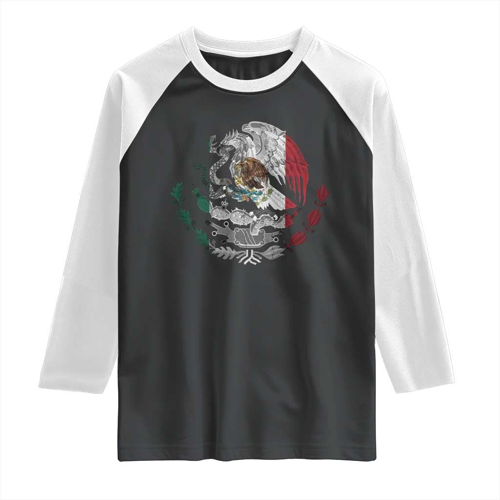 Mexico Coat Of Arms Mexican Flag Seal Symbol Raglan Shirt TS11 Black White Print Your Wear