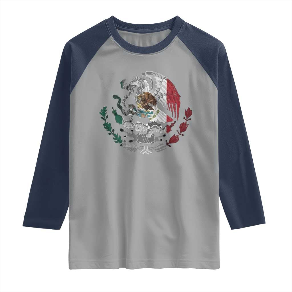 Mexico Coat Of Arms Mexican Flag Seal Symbol Raglan Shirt TS11 Sport Gray Navy Print Your Wear
