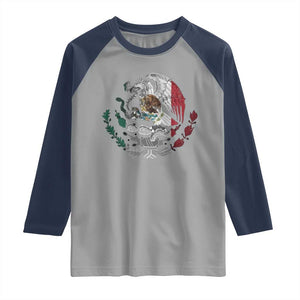 Mexico Coat Of Arms Mexican Flag Seal Symbol Raglan Shirt TS11 Sport Gray Navy Print Your Wear