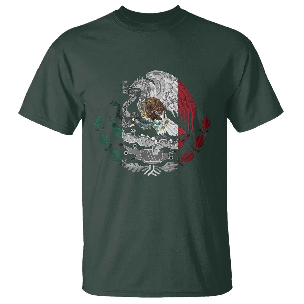 Mexico Coat Of Arms Mexican Flag Seal Symbol T Shirt TS11 Dark Forest Green Print Your Wear