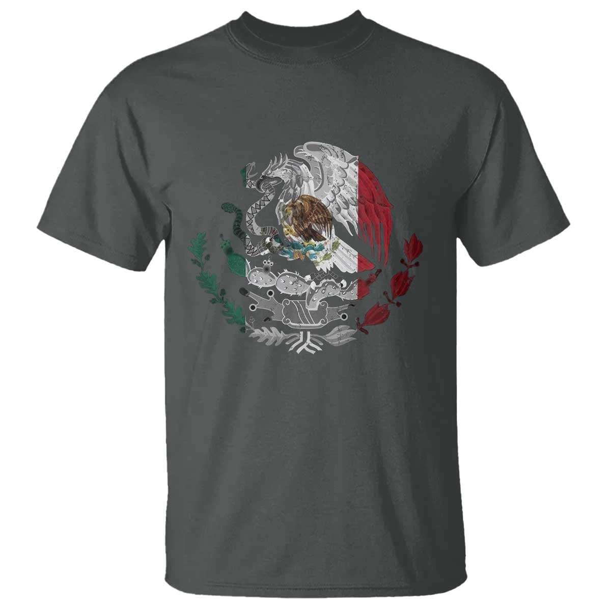Mexico Coat Of Arms Mexican Flag Seal Symbol T Shirt TS11 Dark Heather Print Your Wear