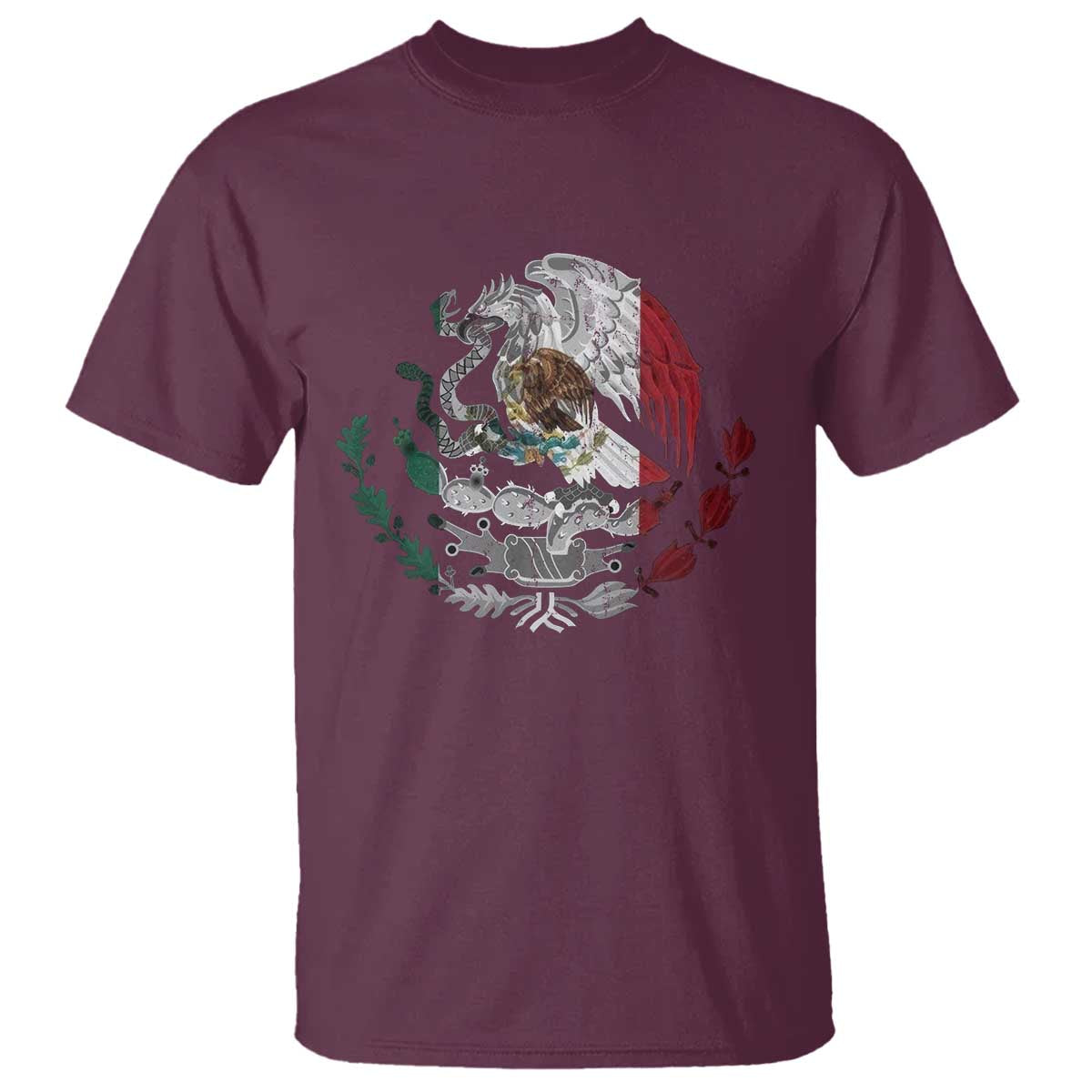 Mexico Coat Of Arms Mexican Flag Seal Symbol T Shirt TS11 Maroon Print Your Wear