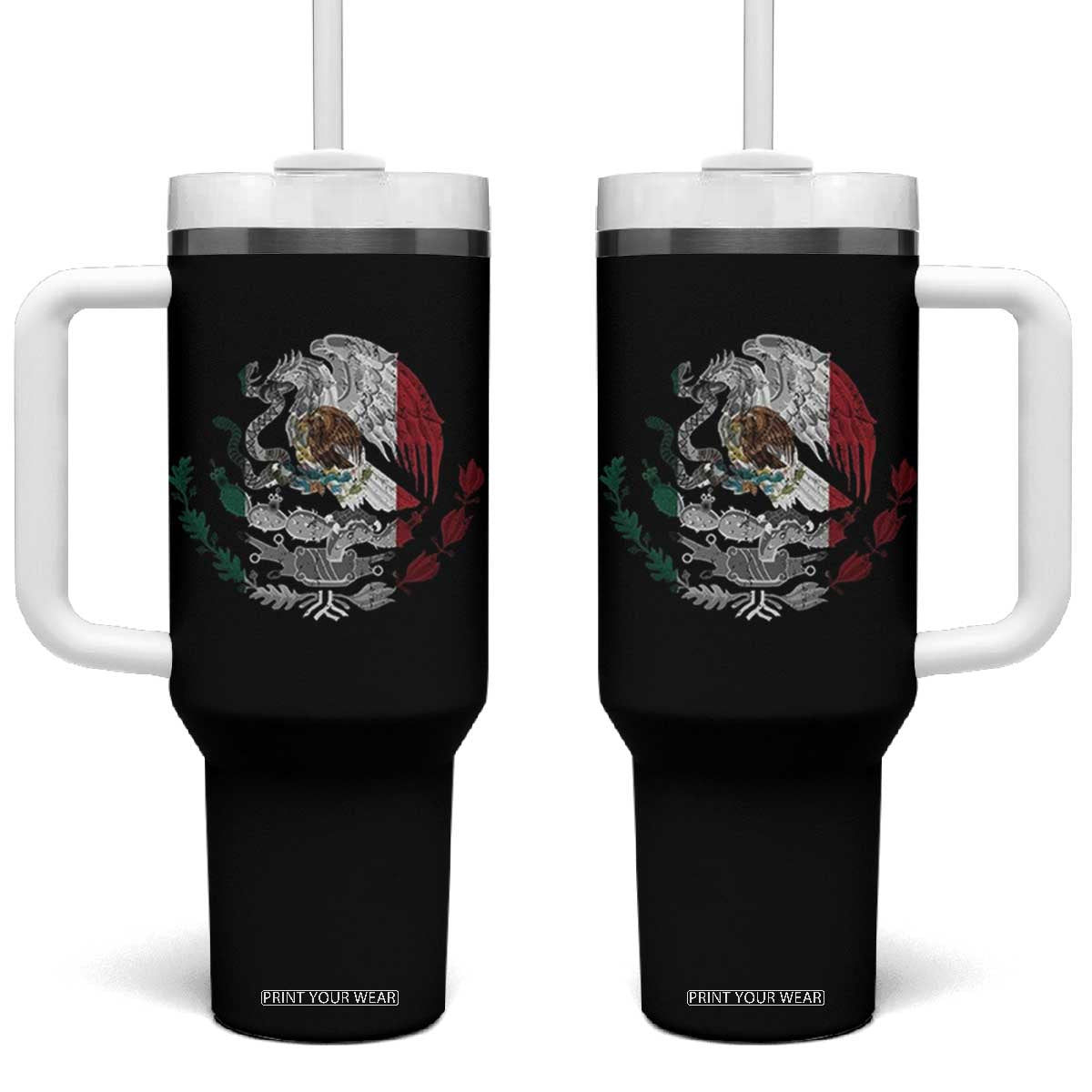 Mexico Coat Of Arms Mexican Flag Seal Symbol Tumbler With Handle TS11 One Size: 40 oz Black Print Your Wear