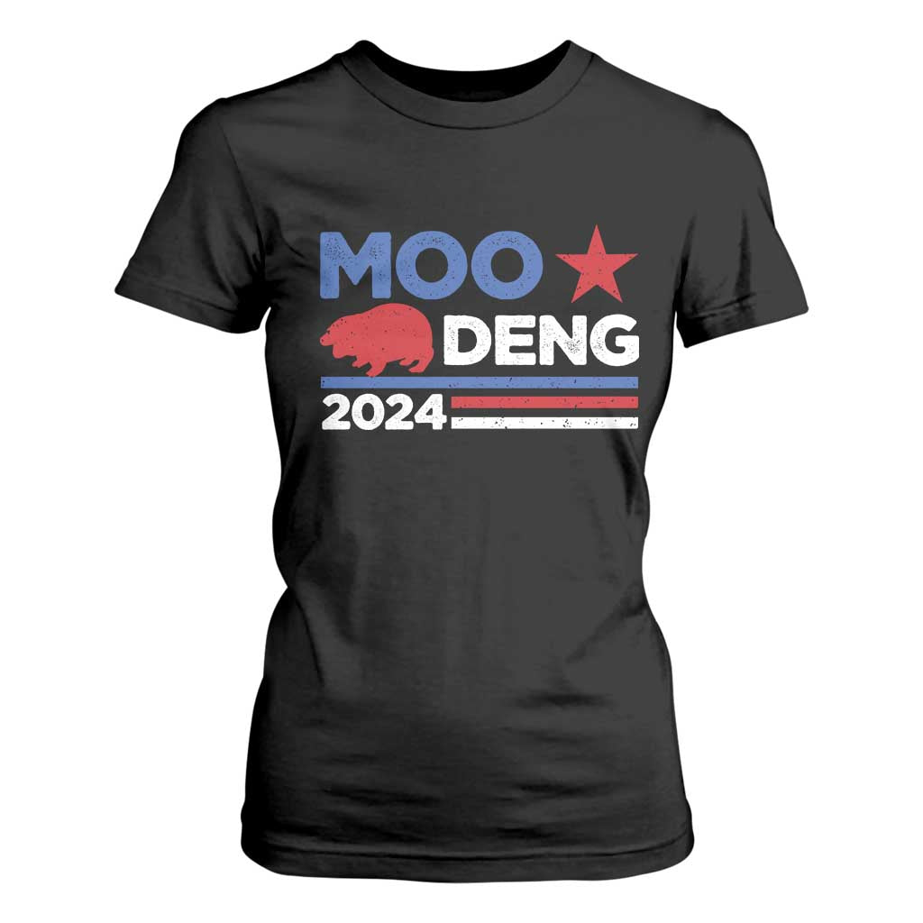 Funny Moo Deng 2024 T Shirt For Women Star Striped TS11 Black Print Your Wear