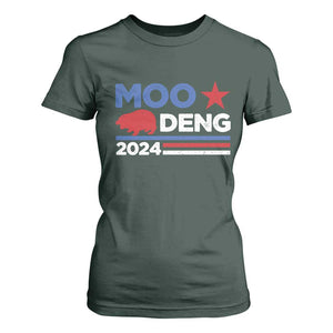 Funny Moo Deng 2024 T Shirt For Women Star Striped TS11 Dark Forest Green Print Your Wear