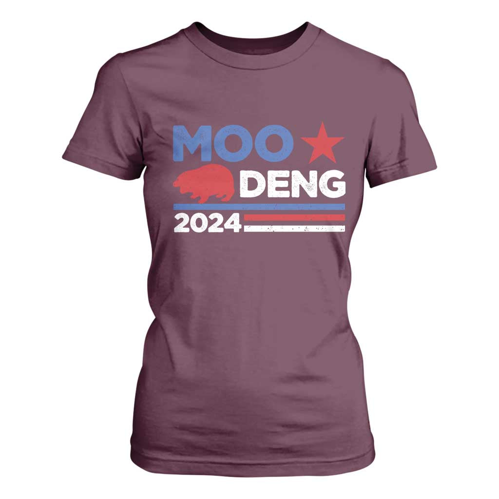 Funny Moo Deng 2024 T Shirt For Women Star Striped TS11 Maroon Print Your Wear