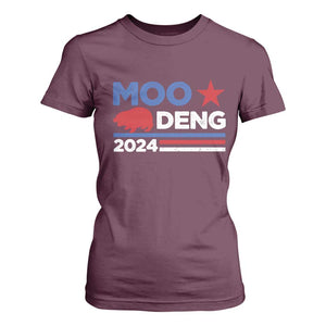 Funny Moo Deng 2024 T Shirt For Women Star Striped TS11 Maroon Print Your Wear