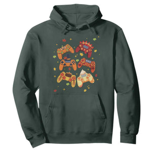 Fall Season Gamers Hoodie Gaming Controllers Pumpkin Turkey Autumn Maple Leaf TS11 Dark Forest Green Print Your Wear