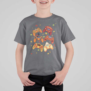 Fall Season Gamers T Shirt For Kid Gaming Controllers Pumpkin Turkey Autumn Maple Leaf TS11 Charcoal Print Your Wear