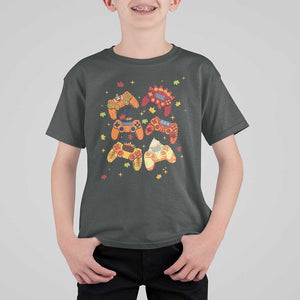 Fall Season Gamers T Shirt For Kid Gaming Controllers Pumpkin Turkey Autumn Maple Leaf TS11 Dark Heather Print Your Wear