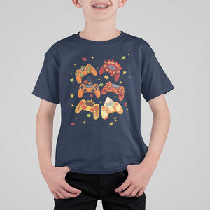 Fall Season Gamers T Shirt For Kid Gaming Controllers Pumpkin Turkey Autumn Maple Leaf TS11 Navy Print Your Wear