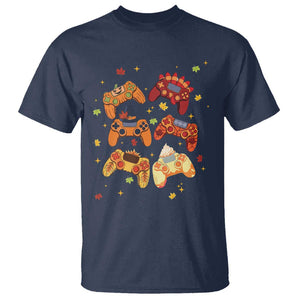 Fall Season Gamers T Shirt Gaming Controllers Pumpkin Turkey Autumn Maple Leaf TS11 Navy Print Your Wear