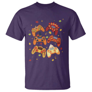 Fall Season Gamers T Shirt Gaming Controllers Pumpkin Turkey Autumn Maple Leaf TS11 Purple Print Your Wear