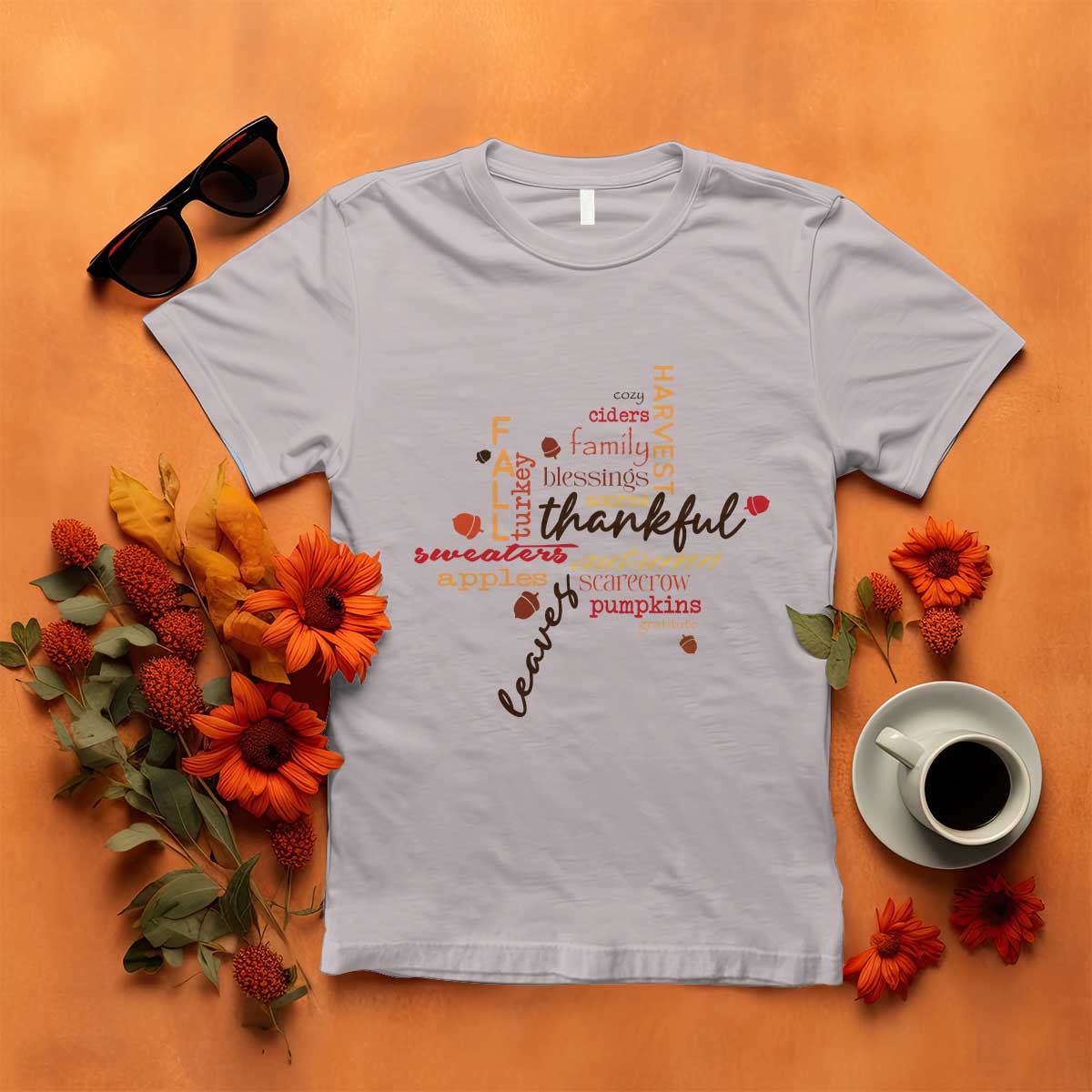 Thanksgiving Maple Leaf Fall Season T Shirt TS11 Ice Gray Print Your Wear