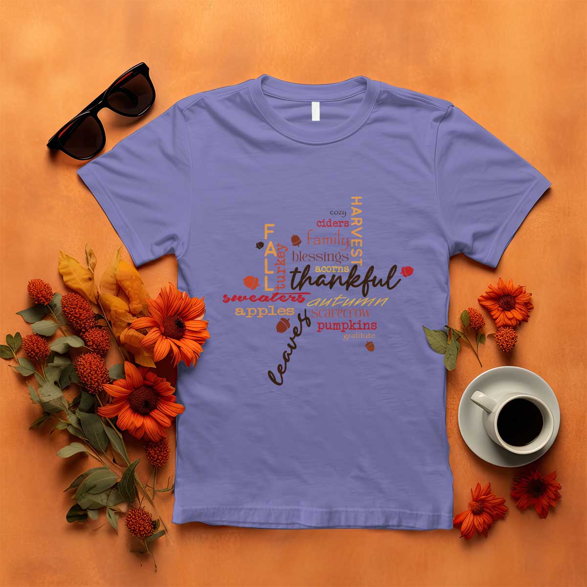 Thanksgiving Maple Leaf Fall Season T Shirt TS11 Violet Print Your Wear