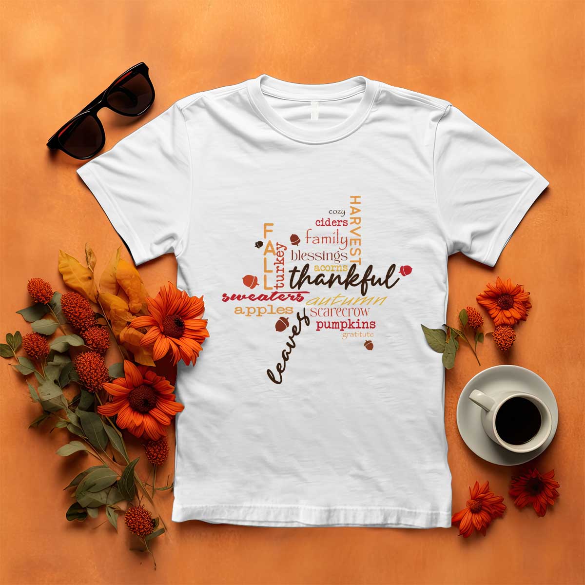 Thanksgiving Maple Leaf Fall Season T Shirt TS11 White Print Your Wear