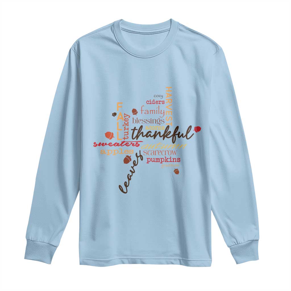 Thanksgiving Maple Leaf Fall Season Long Sleeve Shirt TS11 Light Blue Print Your Wear