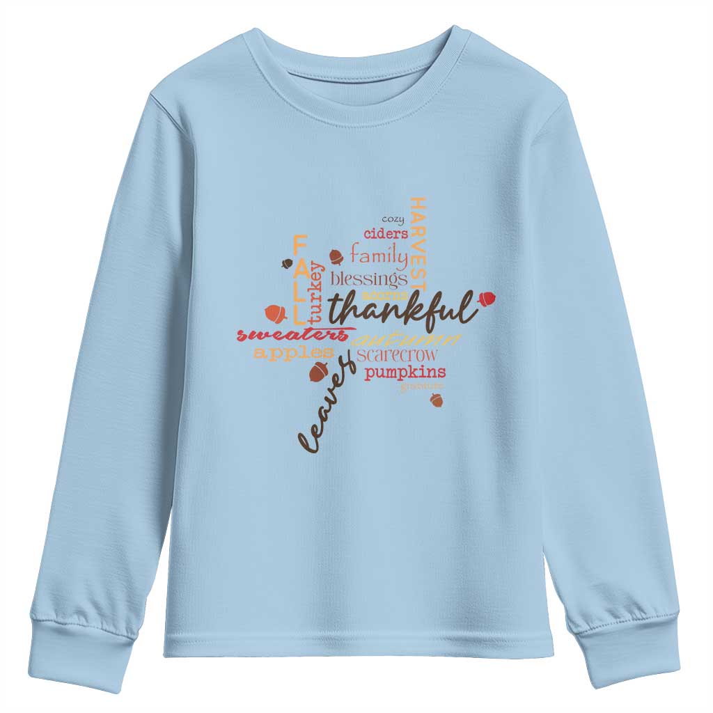 Thanksgiving Maple Leaf Fall Season Youth Sweatshirt TS11 Light Blue Print Your Wear