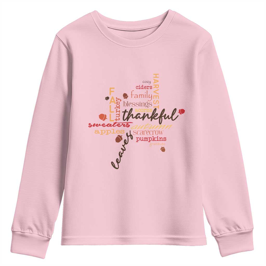 Thanksgiving Maple Leaf Fall Season Youth Sweatshirt TS11 Light Pink Print Your Wear